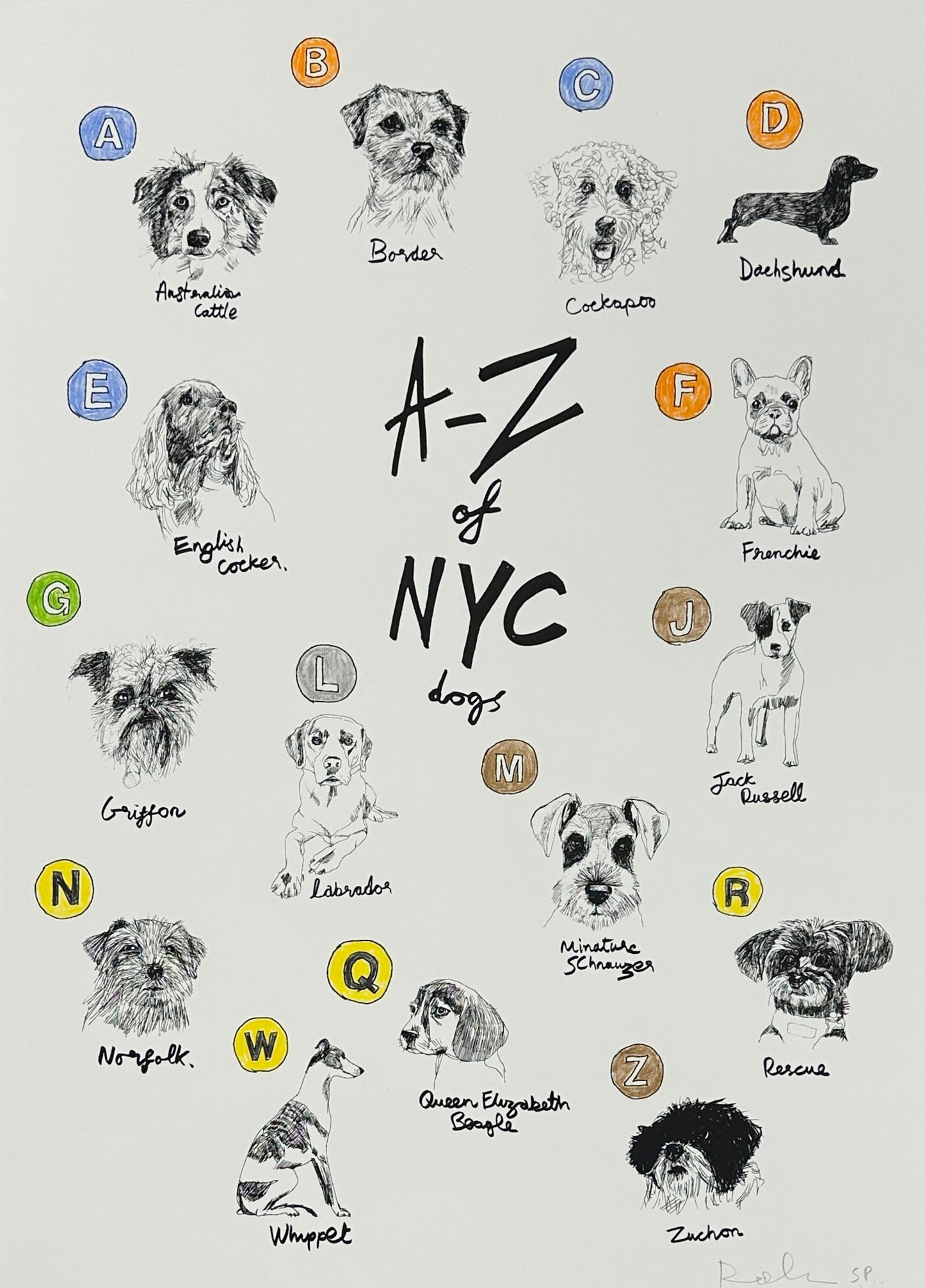 Color A-Z of NYC Dogs Print by Robert James Clarke