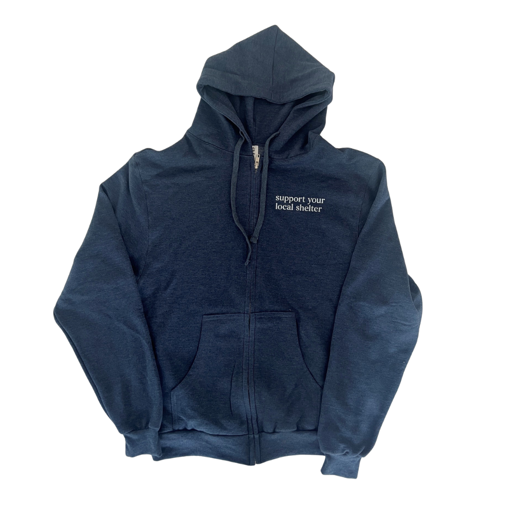 Support Your Local Shelter Heather Navy Zip Hoodie